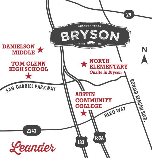 Map of Schools Zoned to Bryson in the Leander ISD